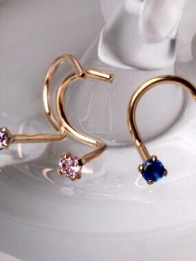 14Kt Yellow Gold Screw Nose Ring With Prong Setting ONLY GEM PURPLE AVAILABLE